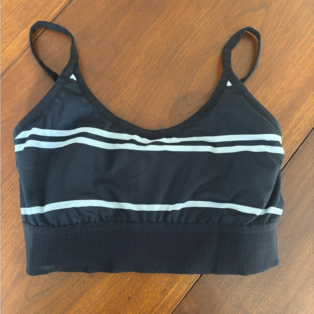 Athleta Black and Gray Sports Bra with Moisture-Wicking Fabric